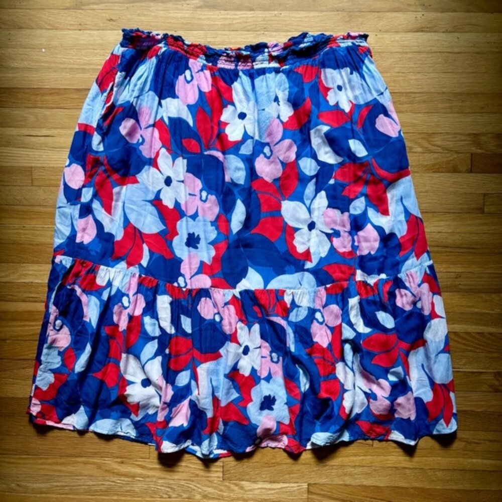 Draper James RSVP Tiered Maxi Pull On Skirt Floral Size: XXL Plus Size Preppy